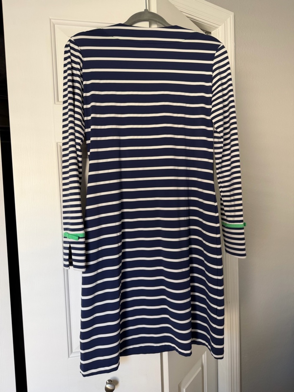IBKUL UPF 50 Stripe Dress Blue White Zip Neck Golf Tennis Grosgrain Bow Cuffs - Picture 4 of 8